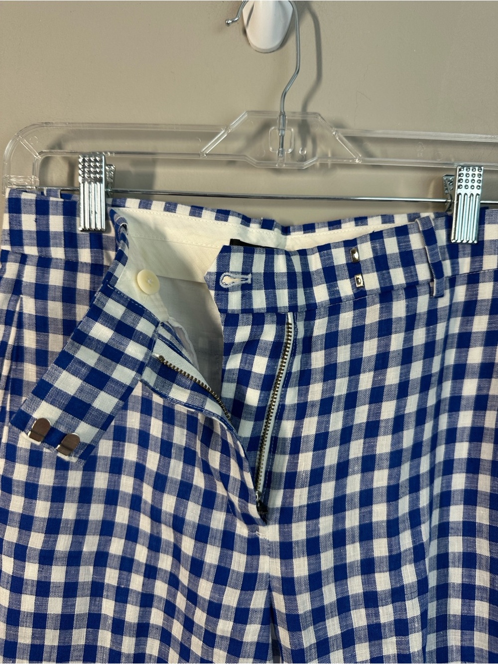 J. Crew Blue And White Linen Gingham Pants Trousers Slacks Size 00 - Picture 12 of 16